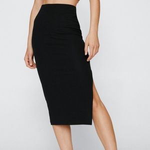 Ribbed Side Split Midi Skirt